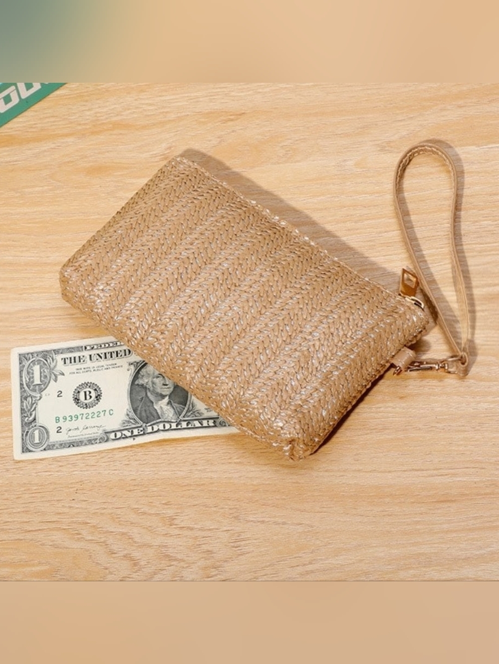 Cream Woven Straw Wristlet Clutch CL9264 - Picture 3 of 4